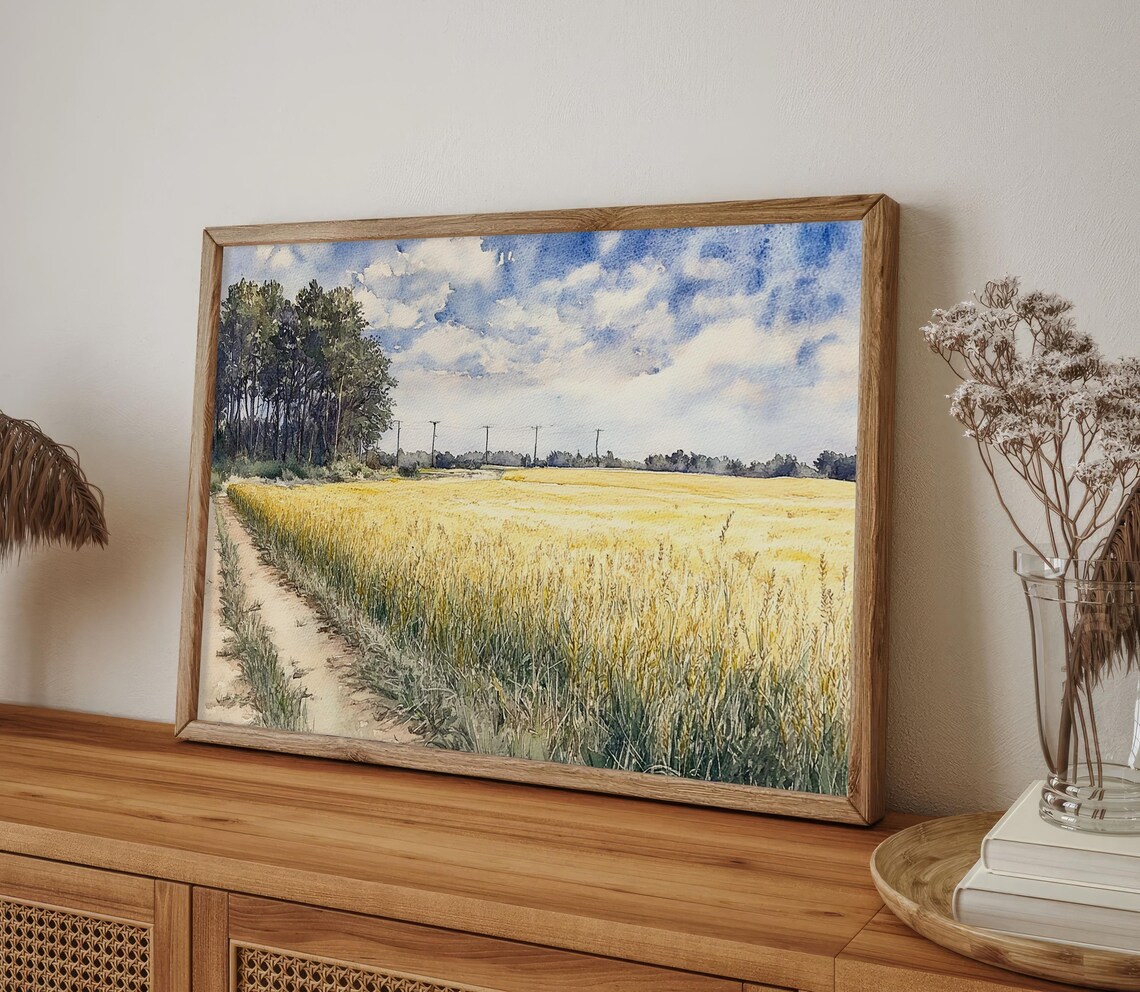 Indiana Watercolor Landscape Art Print, Golden Field Path - Image 5