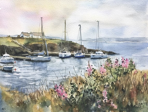 Howth Watercolor Art Print, Dublin Coastal Cottage