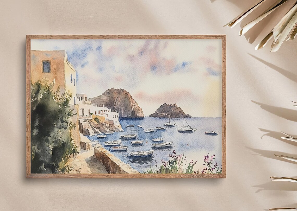 Panarea Island Watercolor Art Print, Italy Coast - Image 3