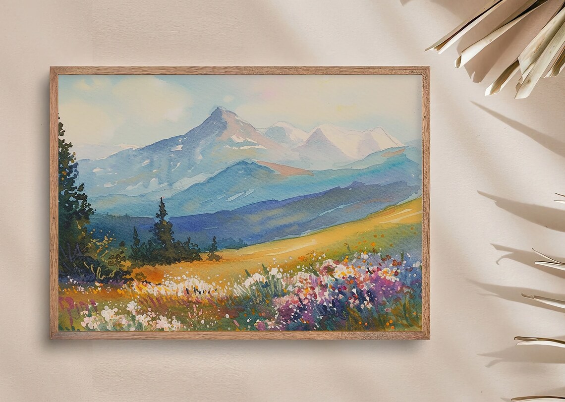 Spring Flowers Rocky Mountains Watercolor Art Print - Image 4