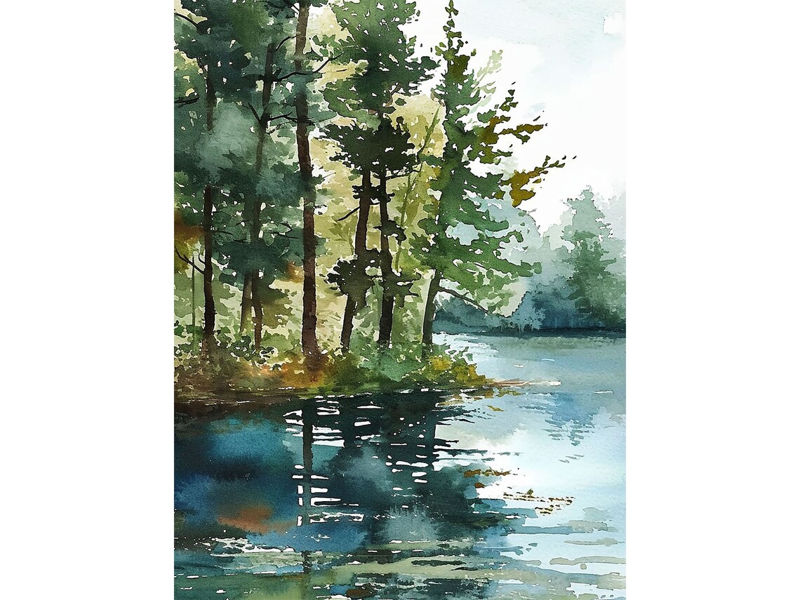 Finger Lakes Watercolor Forest Lake Art Print