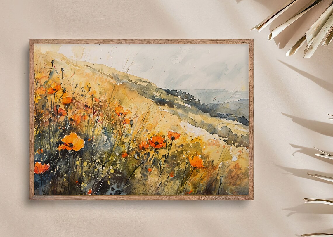 California Poppy Watercolor Art Print, Wildflower Field - Image 4