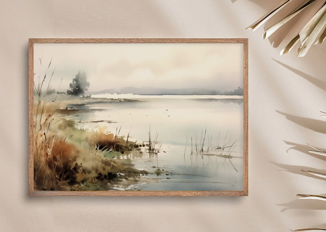Sunset Lake Watercolor Abstract Landscape Art Print - Image 5