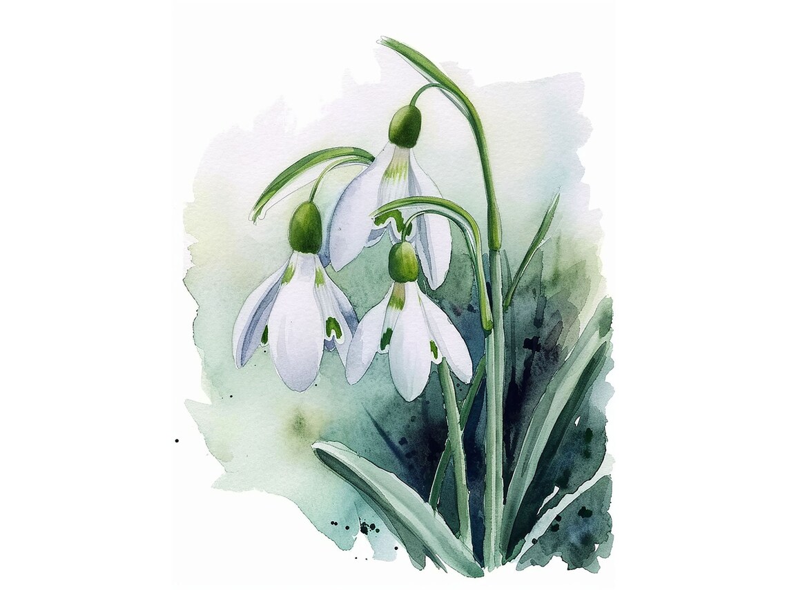 Snowdrop Watercolor Art Print, Spring Floral Botanical