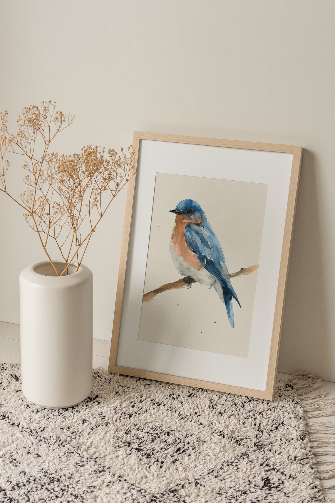Eastern Blue Bird Minimalist Watercolor Art Print - Image 4