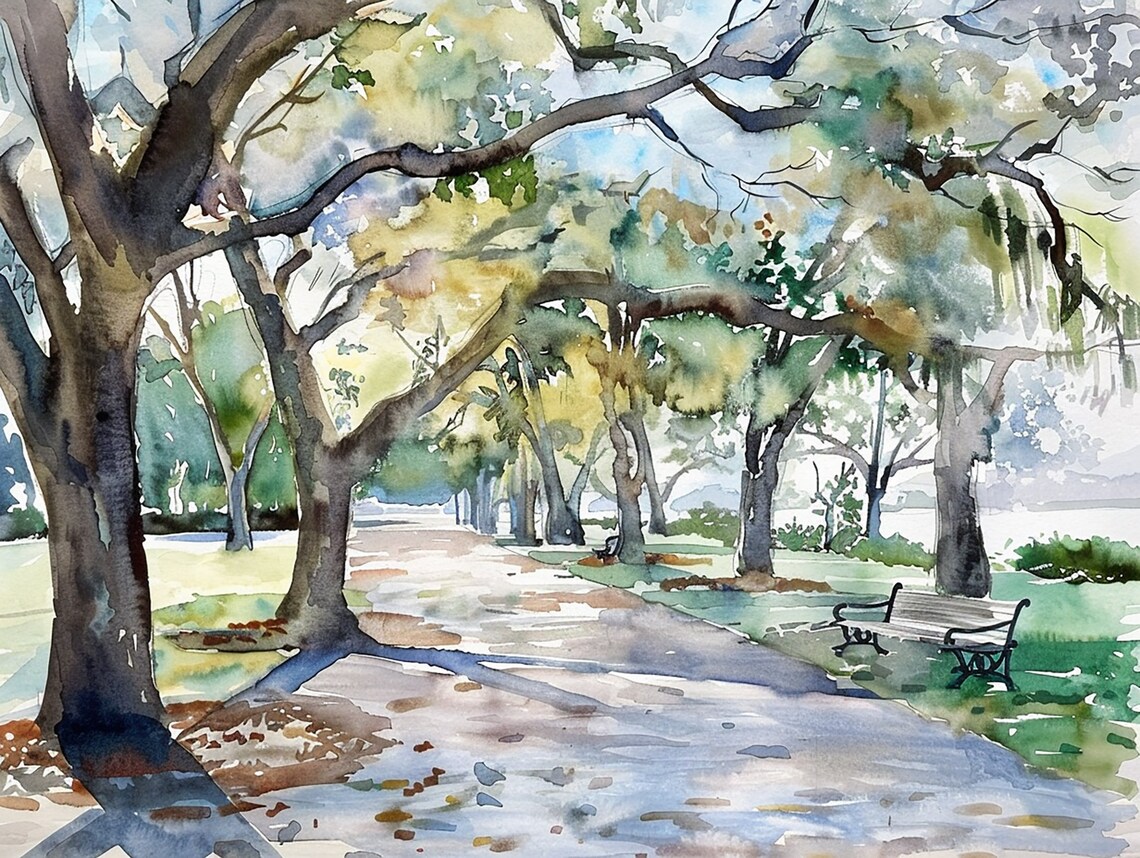 Charleston White Point Garden Watercolor Art Print