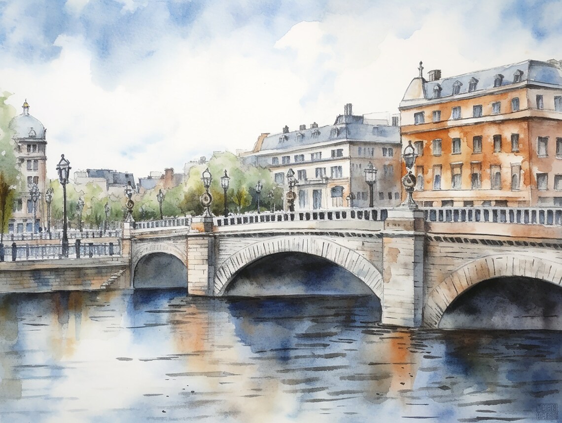 Dublin Oconnell Bridge Watercolor Travel Poster
