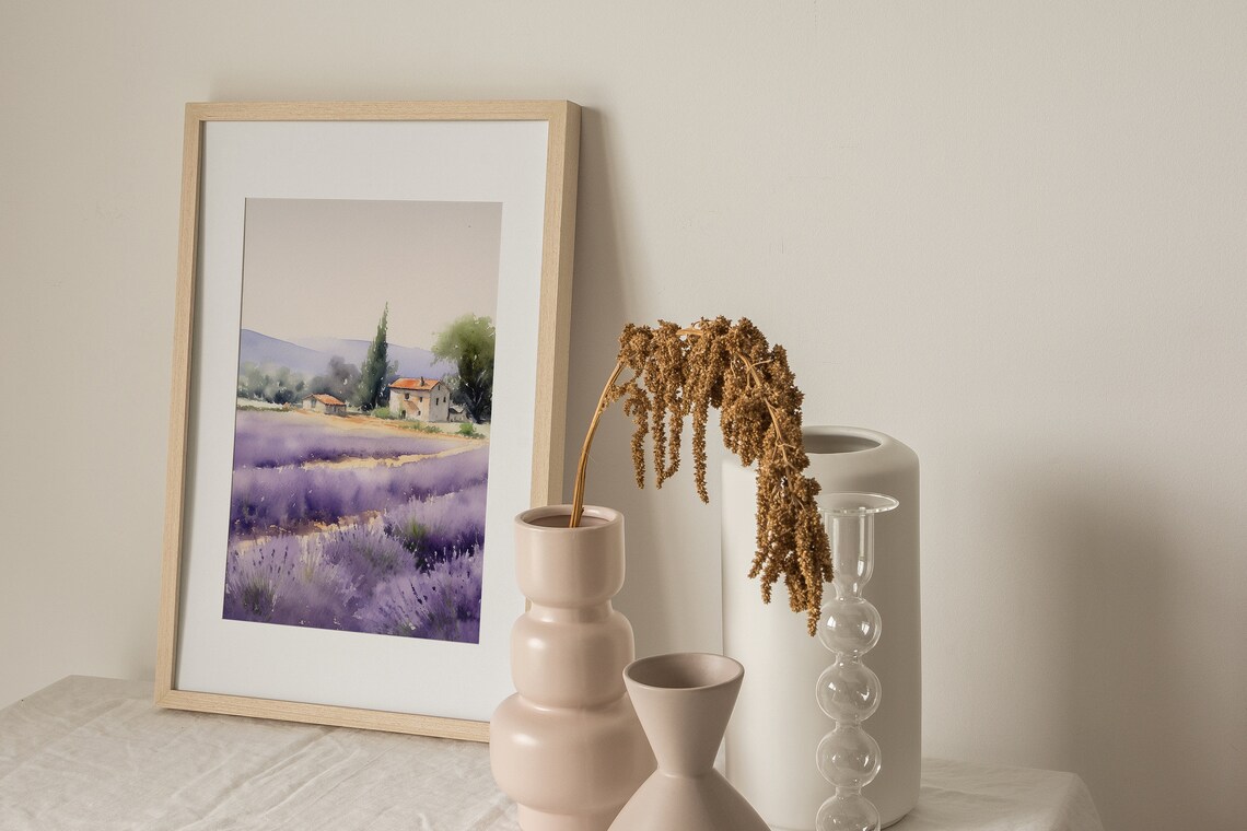 Lavender Field Provence Watercolor Art Print - Image 3
