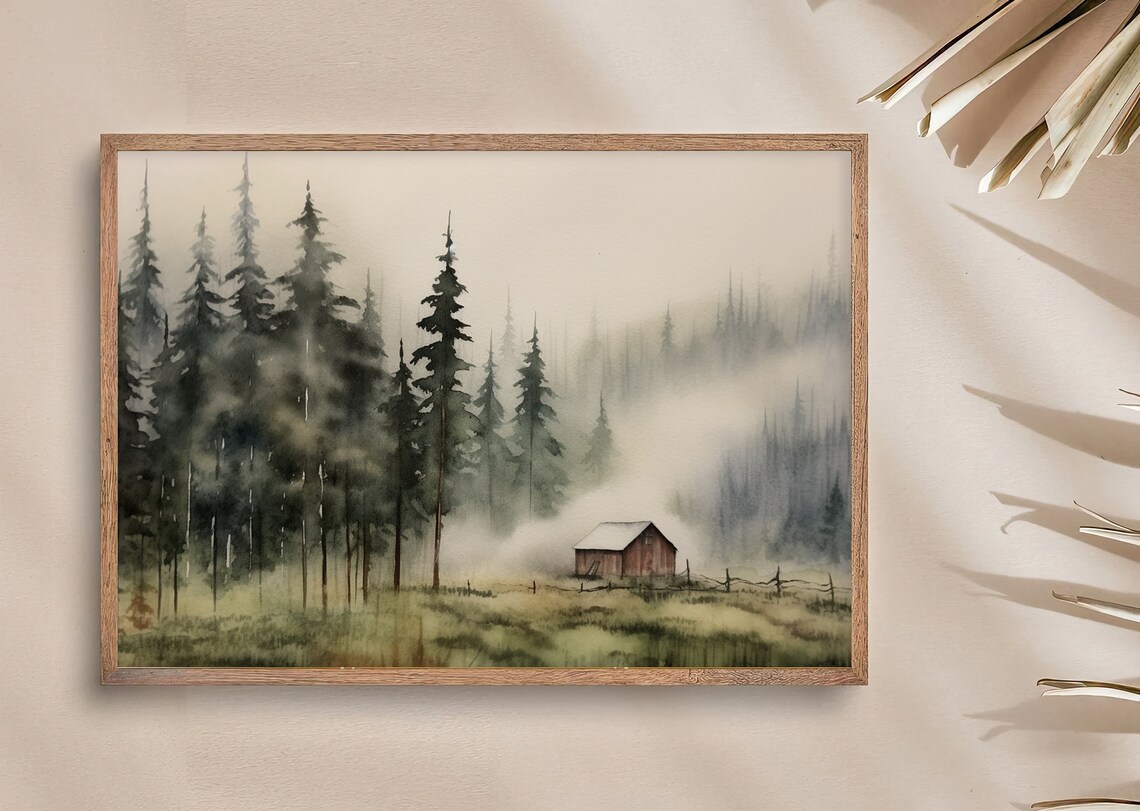 Cabin Painting Pine Forest Watercolor Art Print Idaho - Image 2
