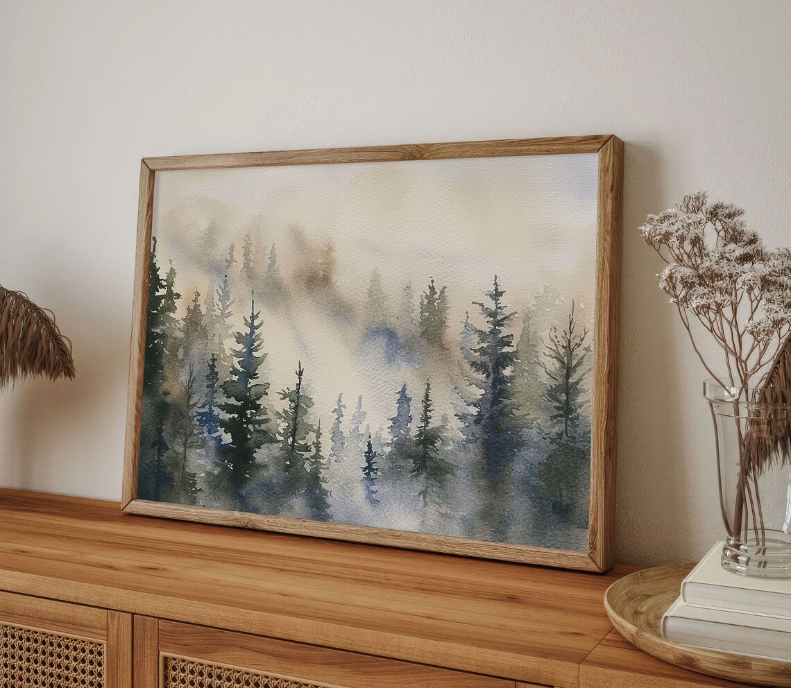 Misty Pines Watercolor Art Print, Smoky Mountains - Image 4