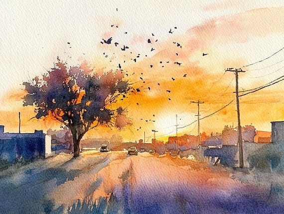 San Angelo Painting Texas Watercolor Art Print San Angelo Skyline Print Sunset Wall Art Travel Poster Housewarming Gifts