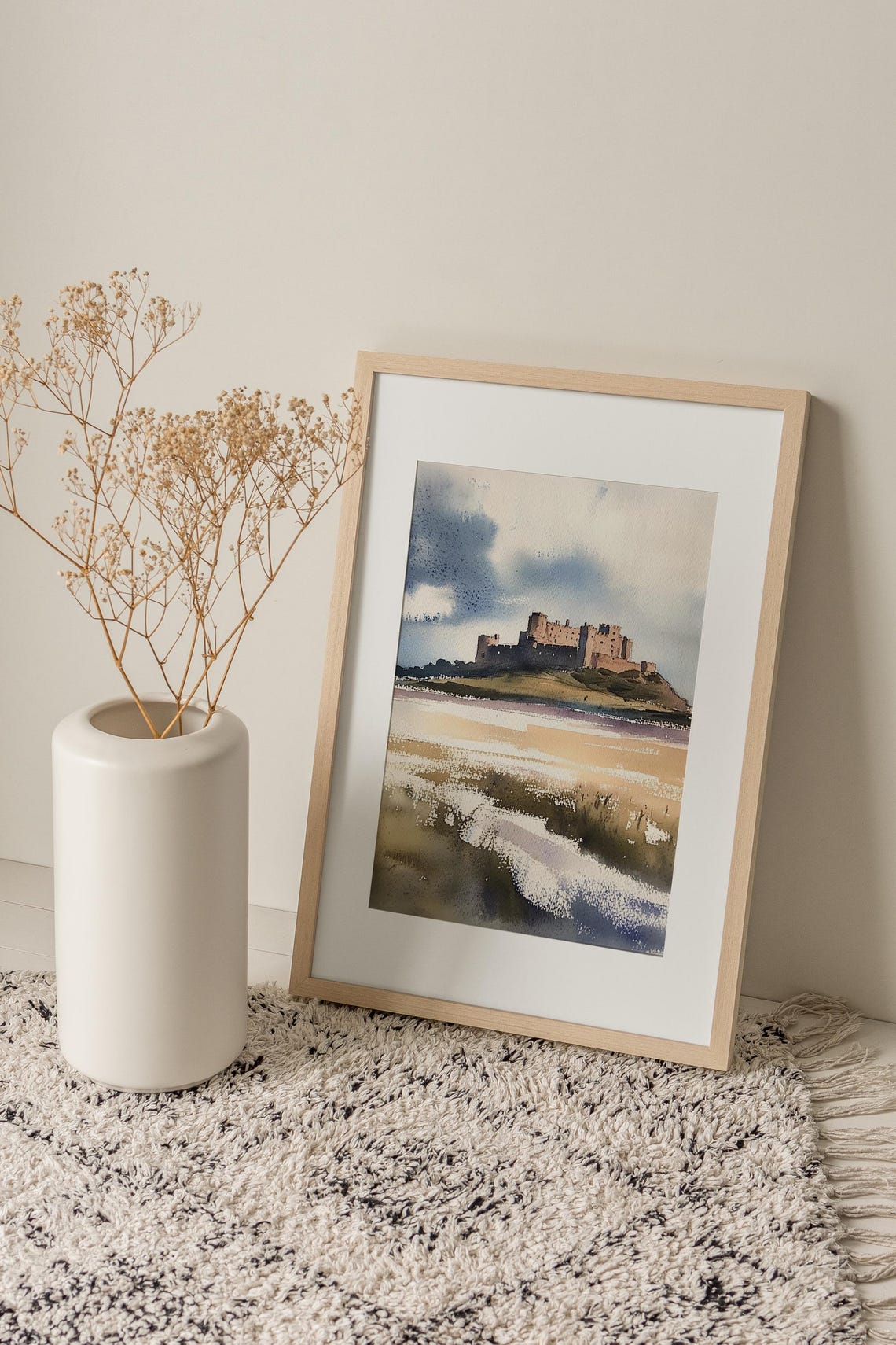 Medieval Castle on Hill Above Water Dramatic Sky Watercolor Poster - Image 3