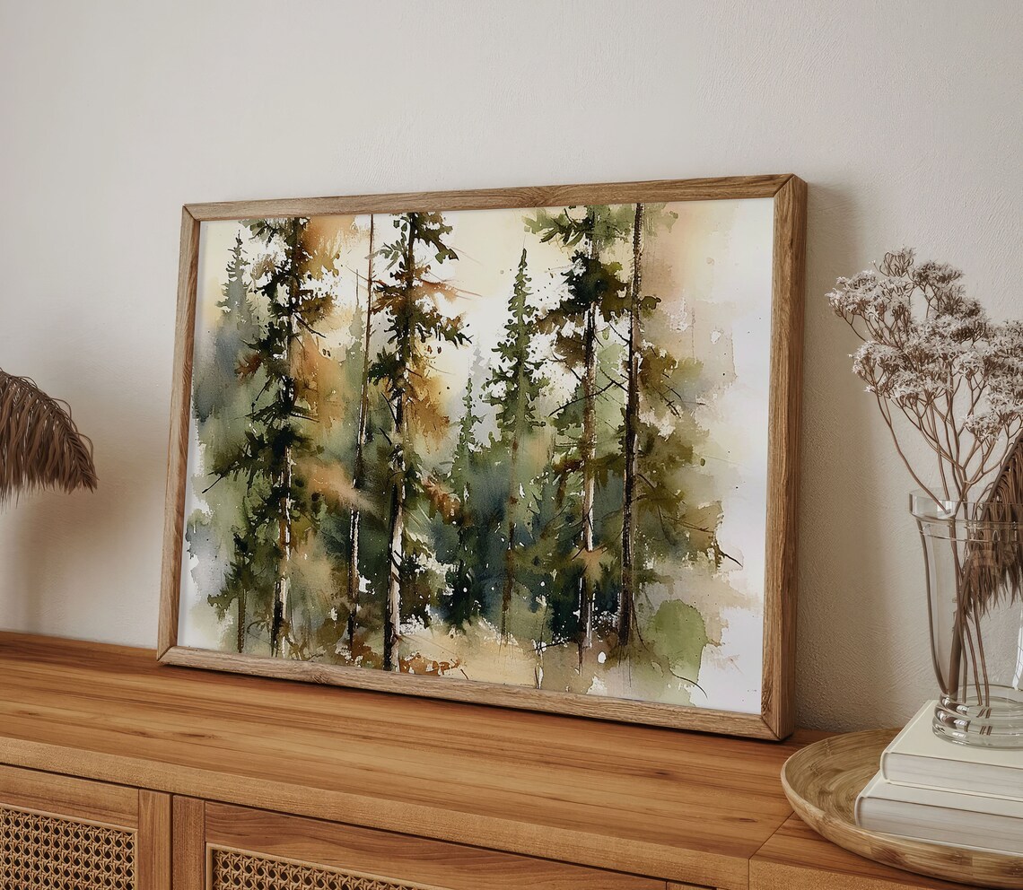 Spruce Trees Watercolor Art Print, Woodland Landscape - Image 2