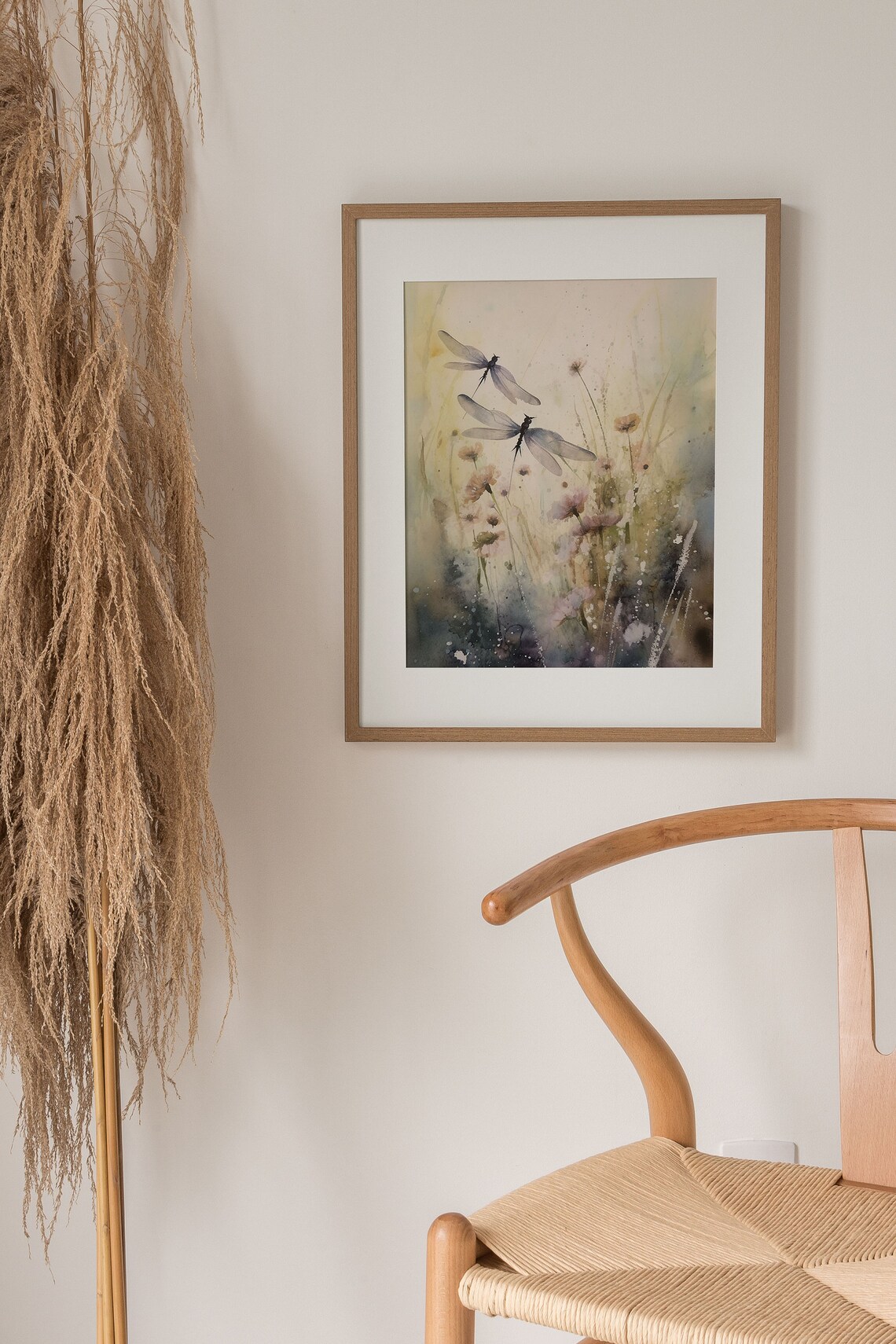 Dragonfly Painting with Wildflowers, Botanical Art Print - Image 3
