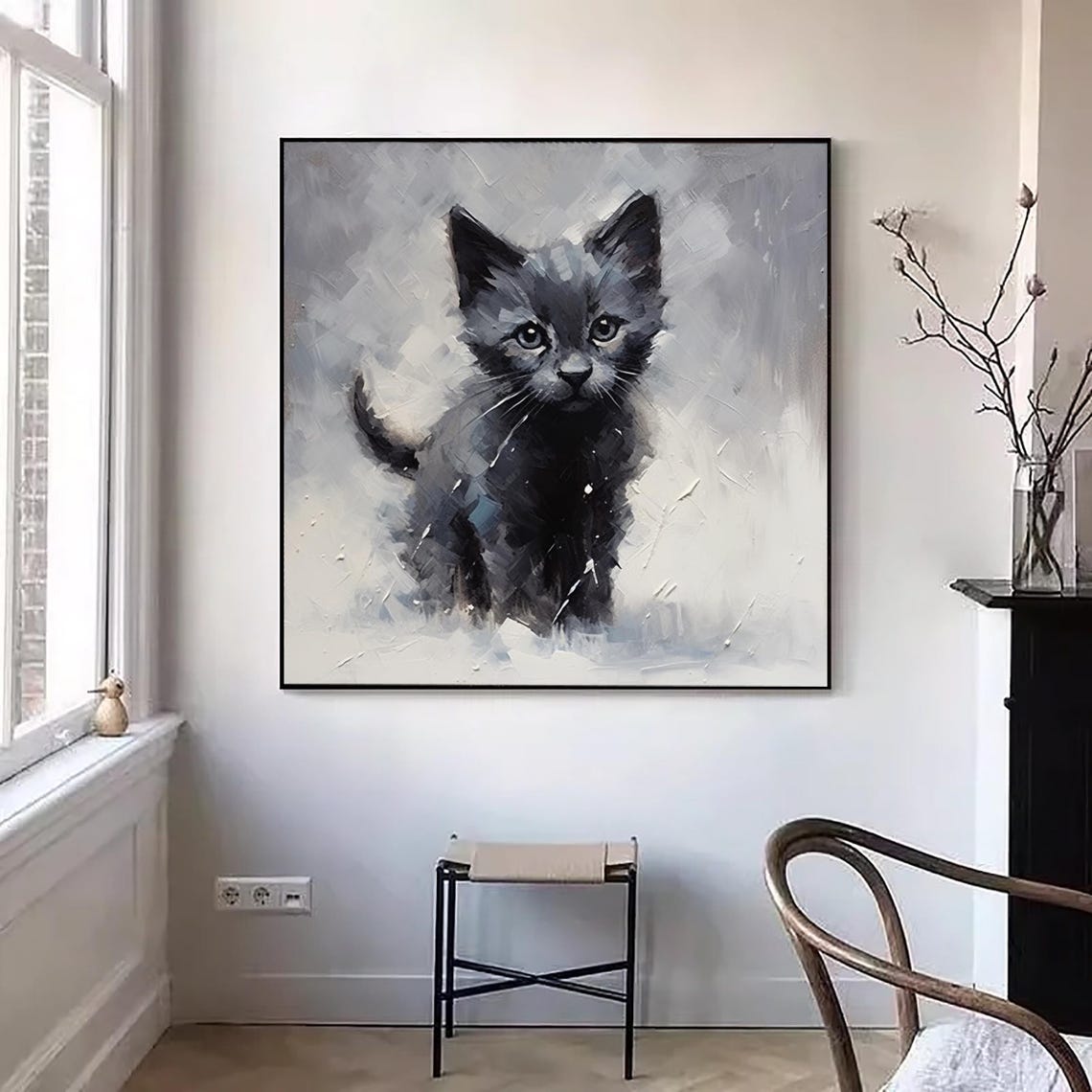 Original Oil Painting Of A Black Cat Vintage Impressionist Style Cat Oil Painting Original Black Cat Painting Cat Art Pet Portrait Art Deco - Image 2