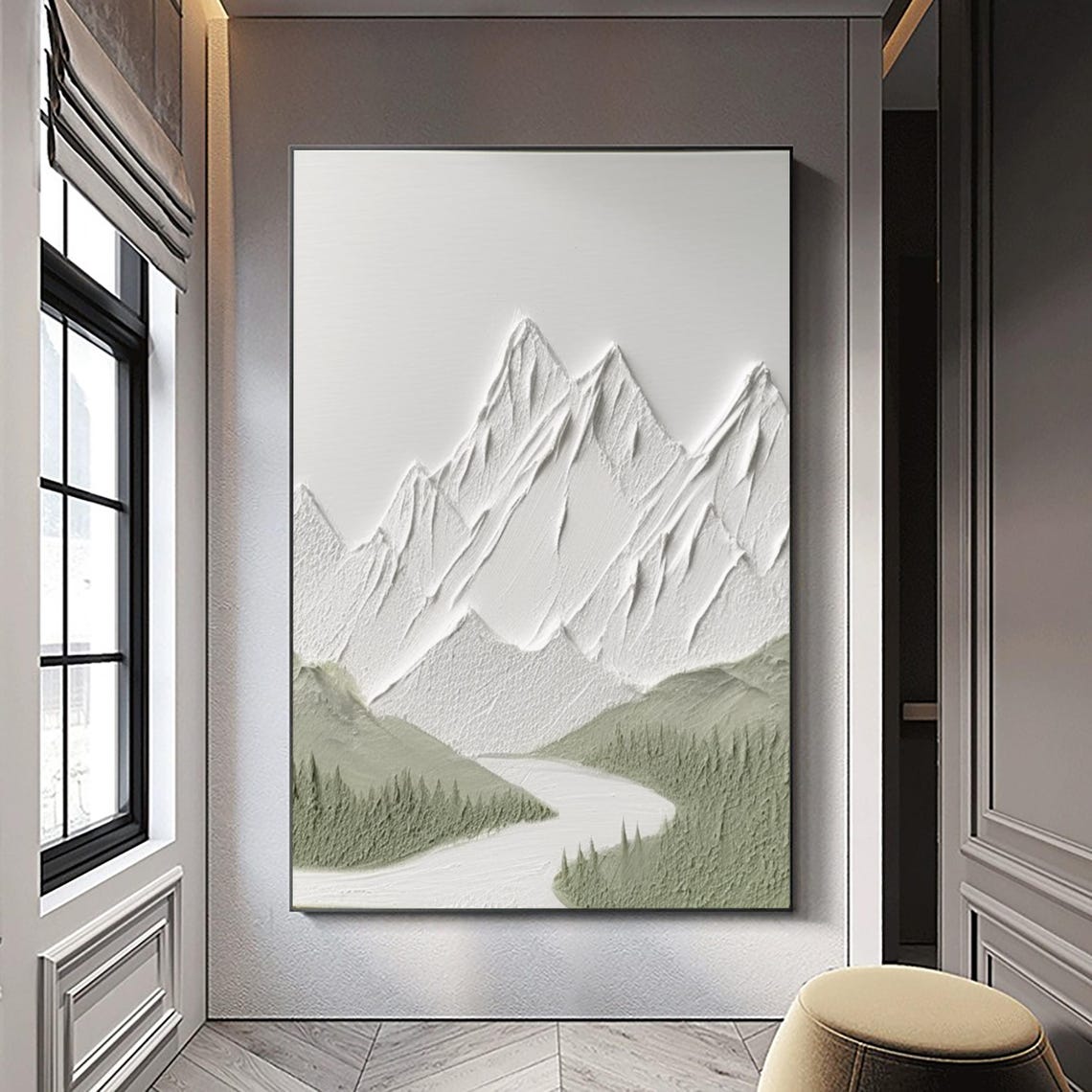 Original White Textured Wall Art Large White 3d Textured Mountain Painting Original White Mountain Painting White Texture Mountain Painting - Image 2