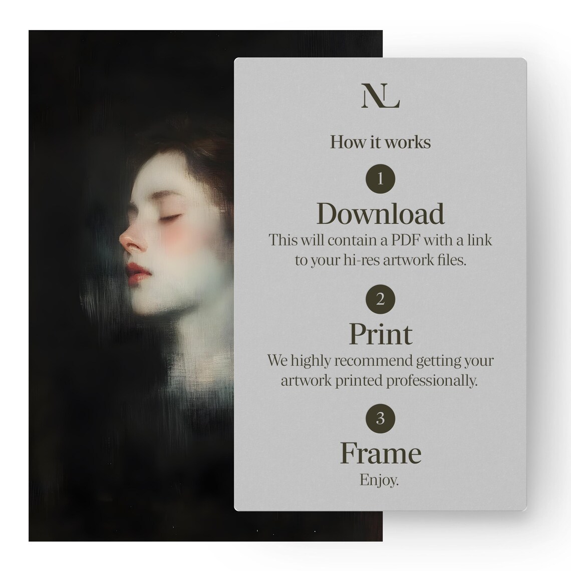 Ethereal Woman With Closed Eyes Dark Background Dreamy Portrait Poster - Image 2