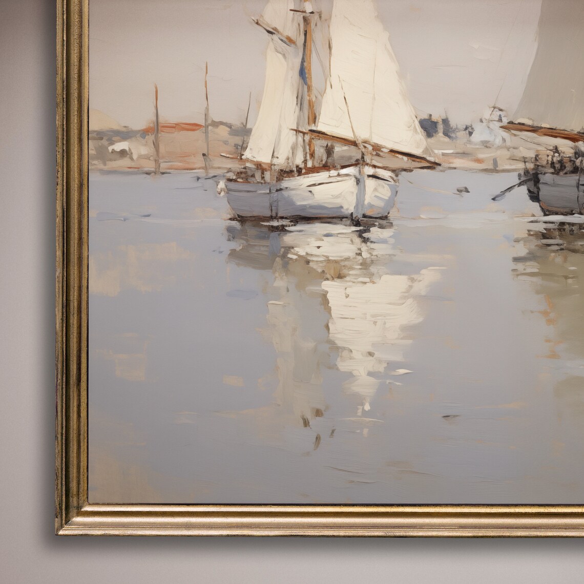 Two Sailboats Calm Harbor White Sails Serene Seascape Poster - Image 8