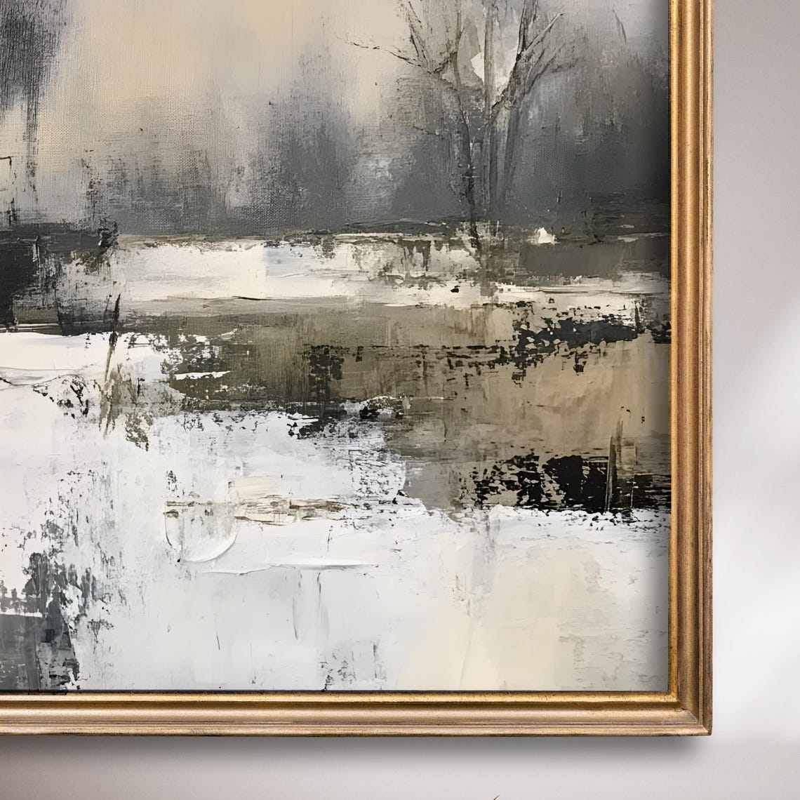 Abstract Snowy Field Dark Trees Muted Monochrome Winter Poster - Image 7