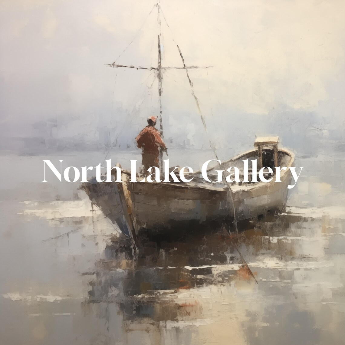 Lone Fisherman Wooden Boat Misty Water Vintage Fishing Poster - Image 6