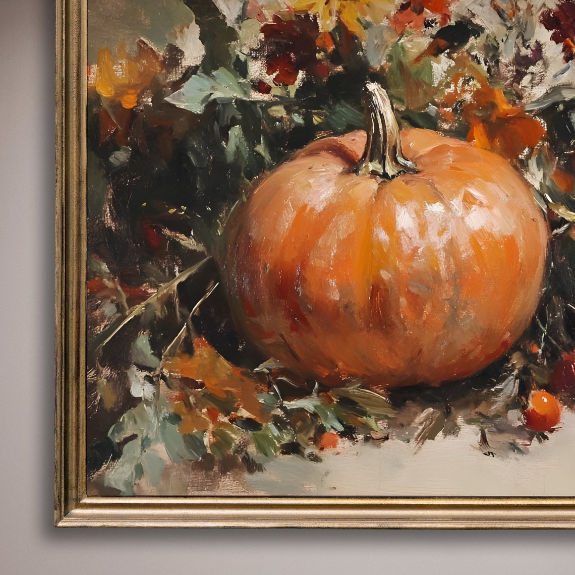 Pumpkin With Sunflowers And Wildflowers Harvest Still Life Poster - Image 8