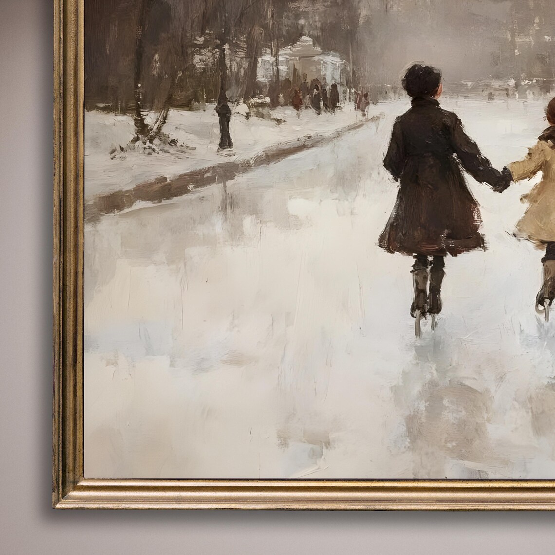 Two Skaters Holding Hands Frozen River Vintage Winter Poster - Image 8