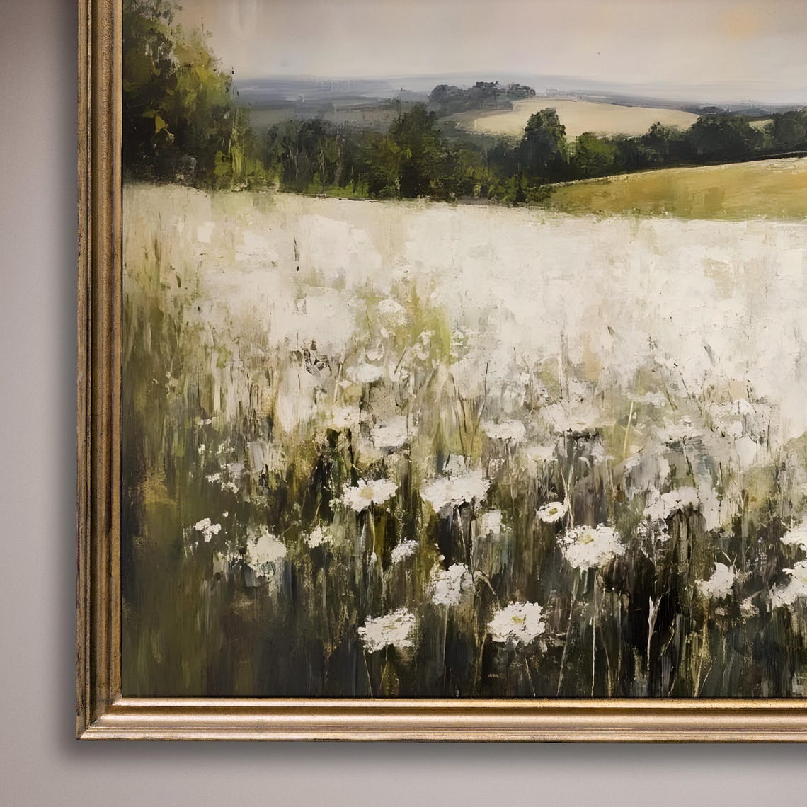 Country Farmhouse Landscape White Flowers Field Vintage Wall Art Moody Art Print Painting Country Decor - Image 8