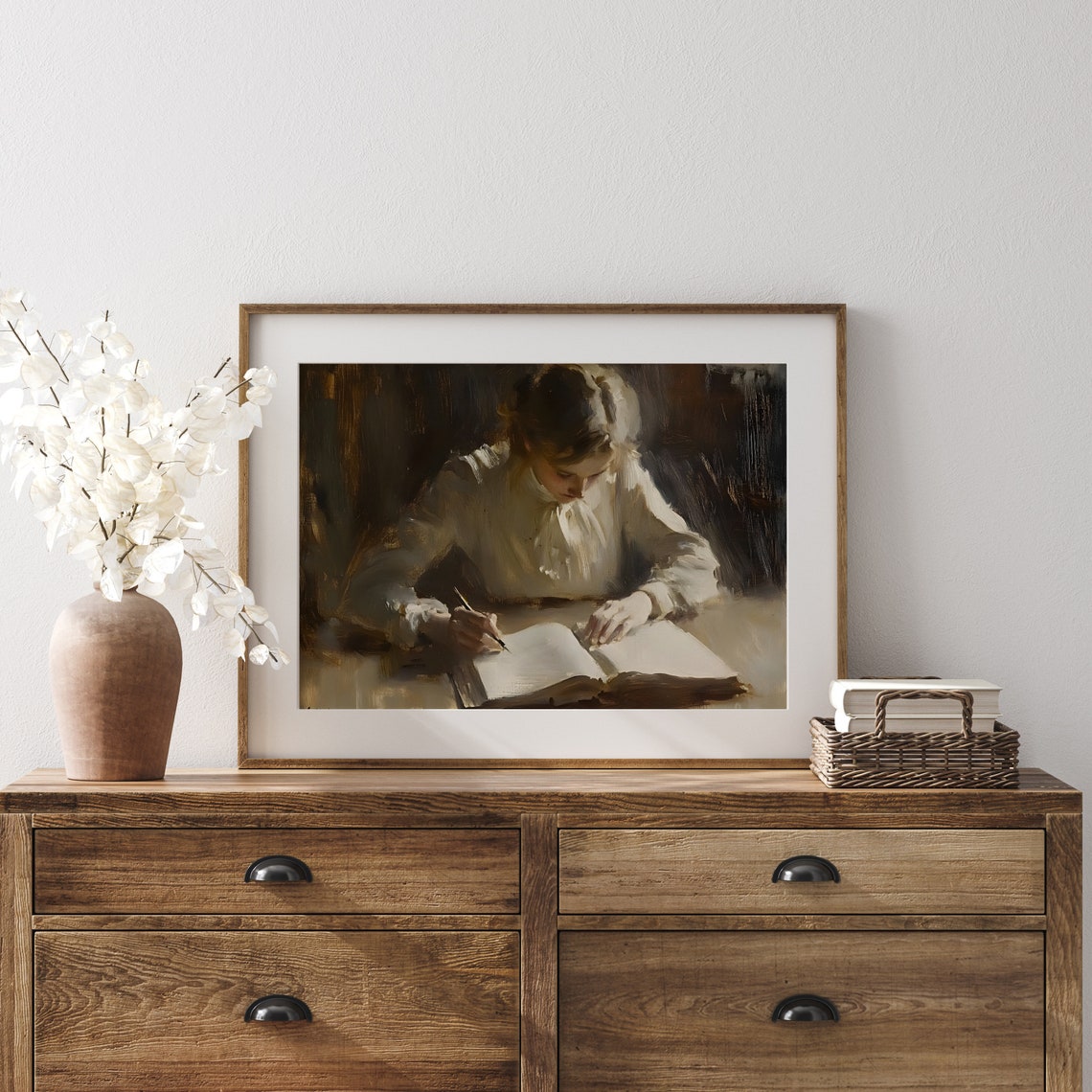 Woman Writing In Journal By Lamplight Victorian Study Painting Poster - Image 2