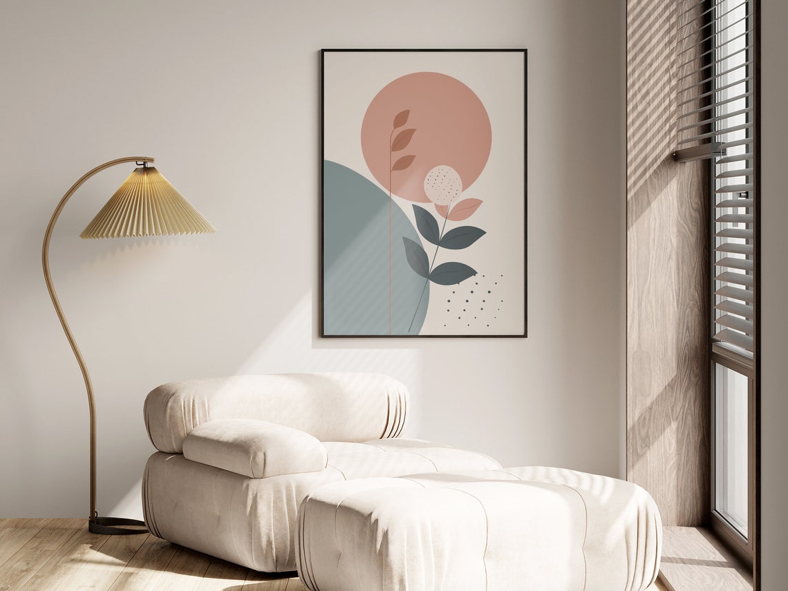 Boho Sun Botanical Abstract Terracotta Sage Mid Century Wall Art