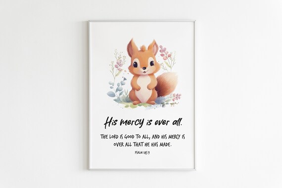 Psalm 1459 His Mercy Is Over All Verse Nursery Bible Nursery Bible Wall Art Scripture Wall Art Bible Child Art Bible Verse Print