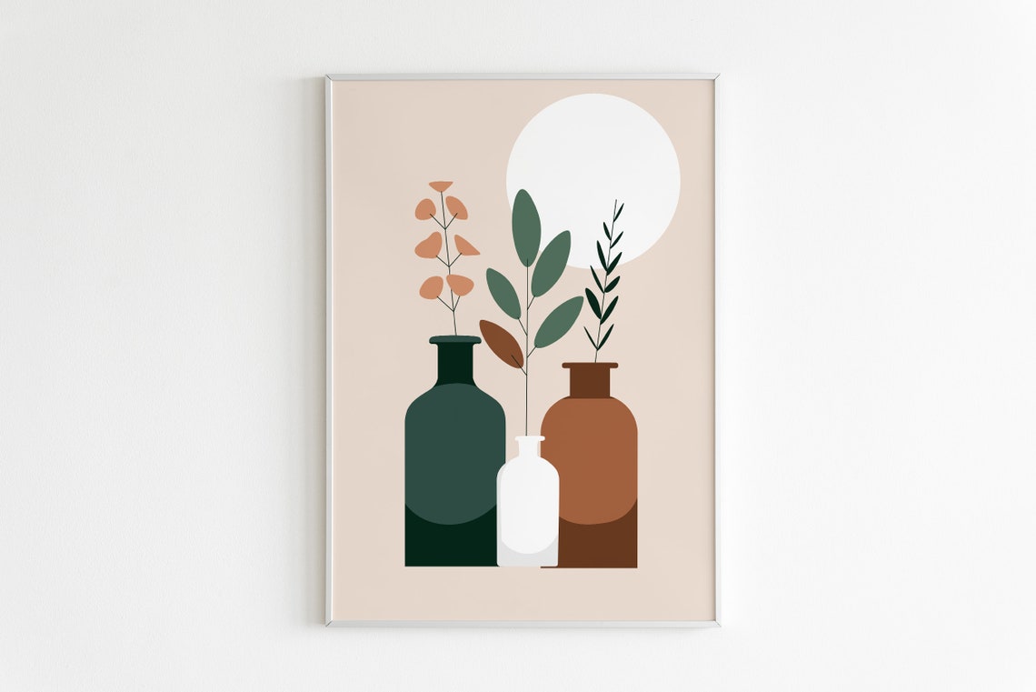 Boho Botanical Vases Mid Century Modern Terracotta Beige Poster - Image 2