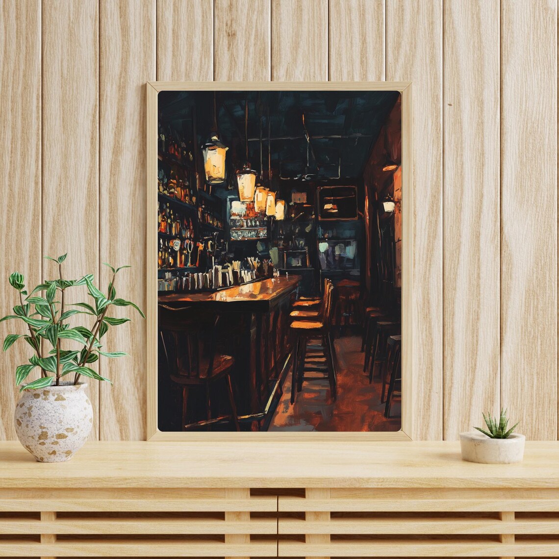 Empty Bar At Night Painting, After Hours Scene Art Print - Image 4