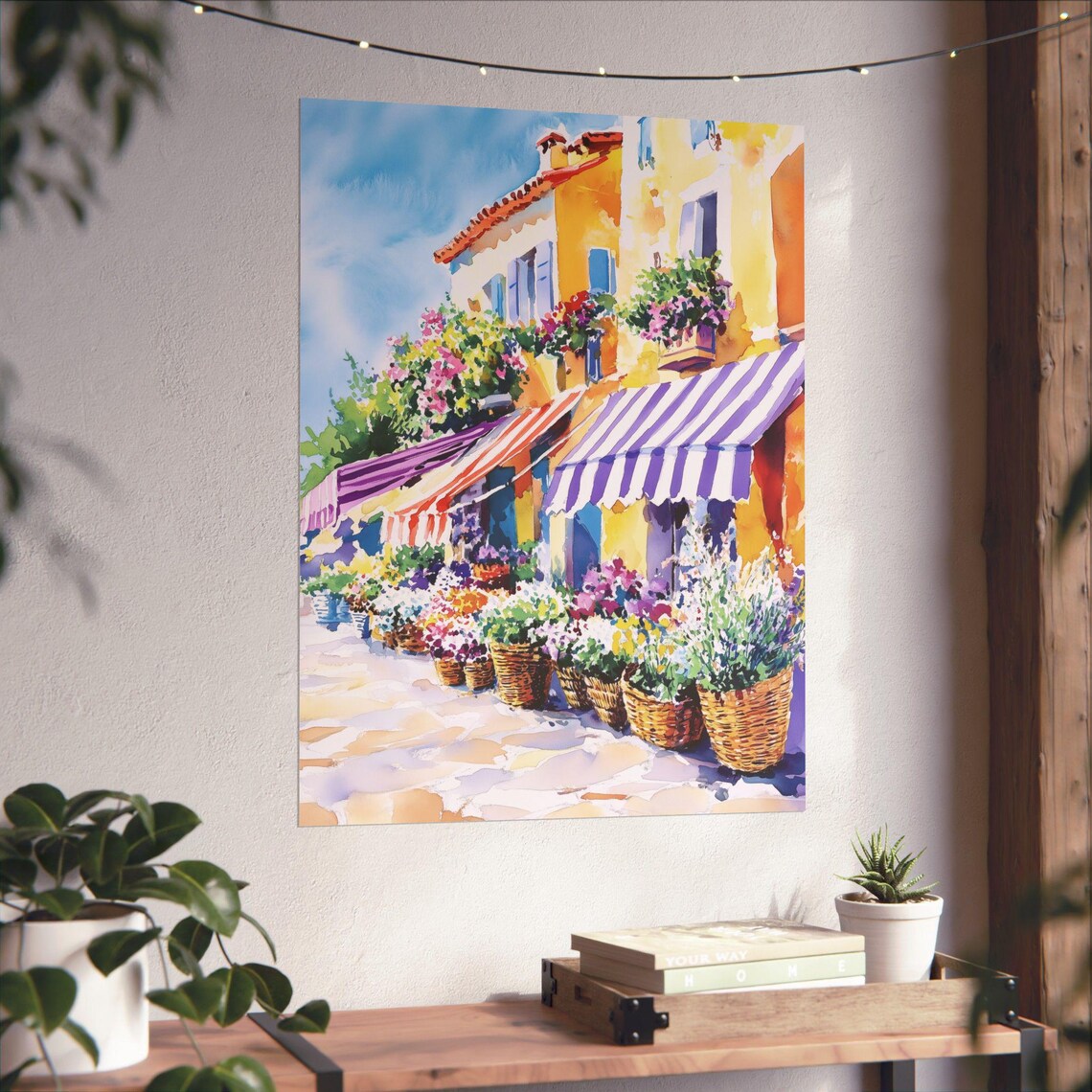 French Flower Market Watercolor Striped Awning Summer Street Poster - Image 4