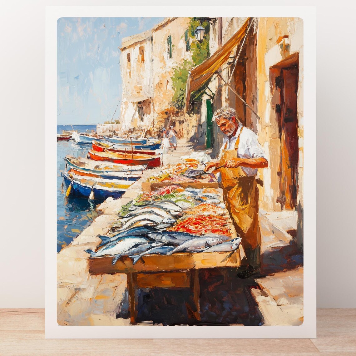 Sicilian Fish Market Fresh Catch by the Sea Oil Painting Poster - Image 5