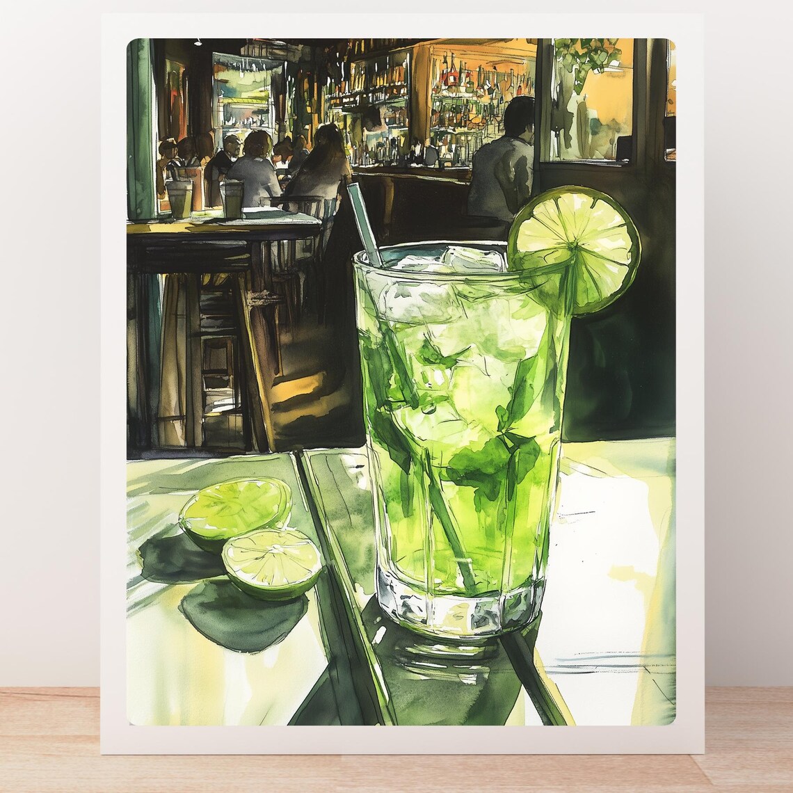 Fresh Mojito Cocktail with Lime and Mint in a Lively Bar Scene Poster - Image 2