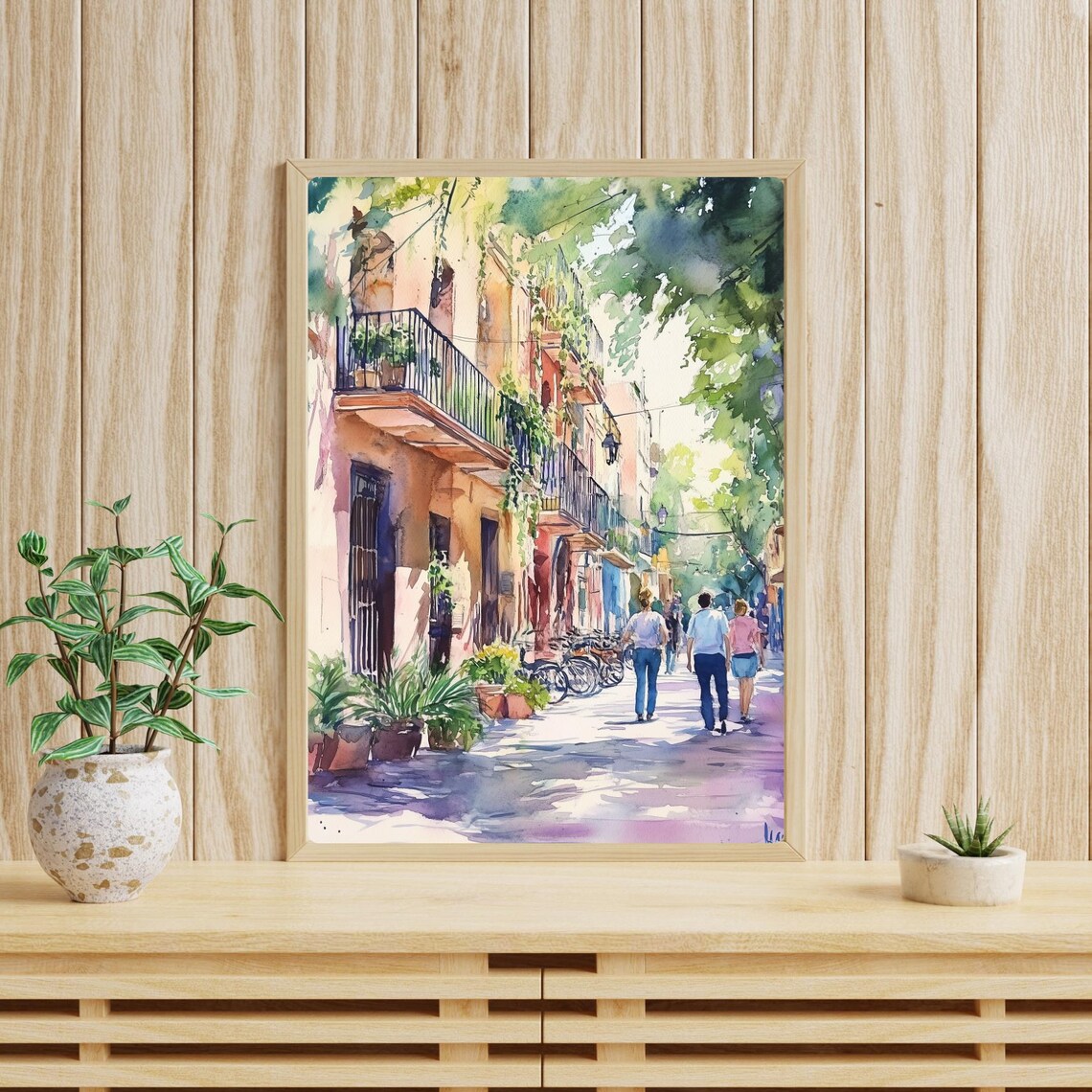 Roma Norte Mexico City Street Balconies Bicycles Watercolor Poster - Image 4