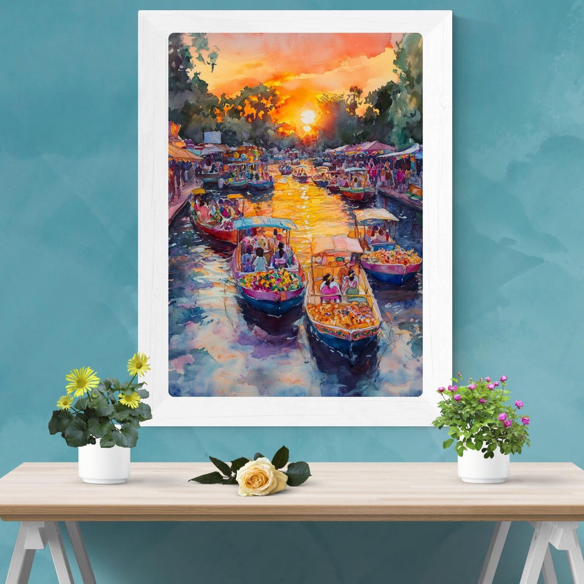Trajineras Full of Flowers on the Xochimilco Canals at Sunset Poster - Image 2