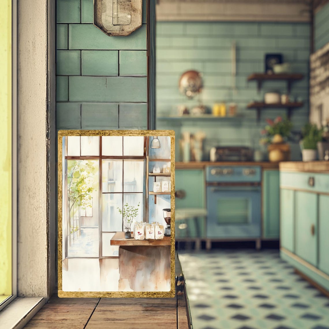 Minimalist Kyoto Coffee Roastery Interior in Morning Light Poster - Image 2