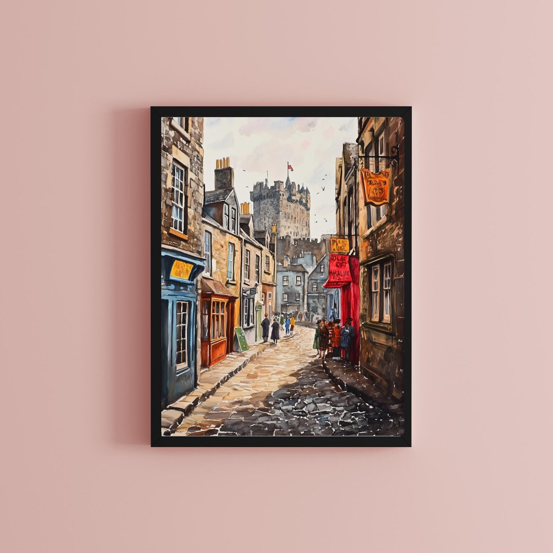 Edinburgh Scottish Street Scene Travel Poster, Scotland - Image 2