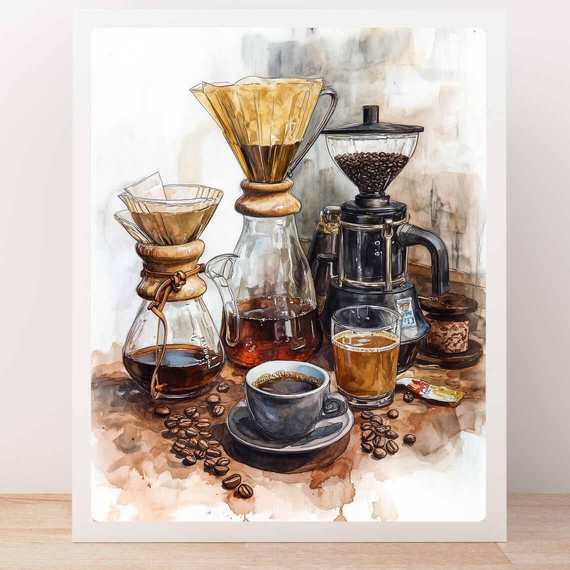 Coffee Brewing Equipment Chemex Grinder Beans Still Life Poster - Image 5