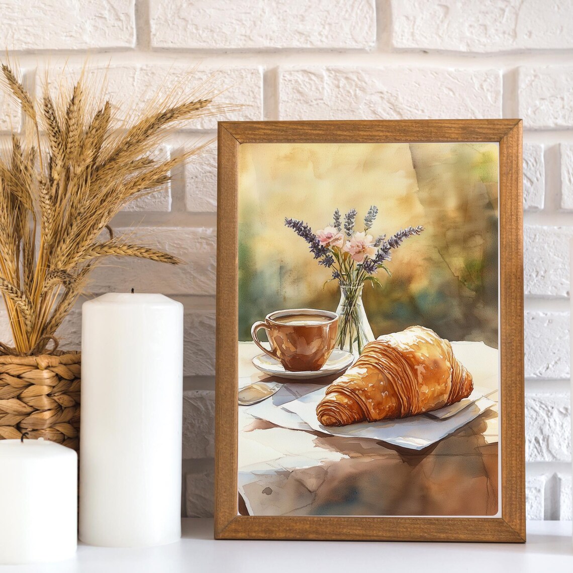 Croissant and Coffee Still Life with Lavender Flowers Poster - Image 2