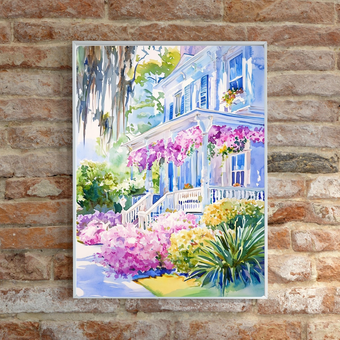 Savannah Georgia Victorian Porch Pink Azaleas Spanish Moss Poster - Image 2