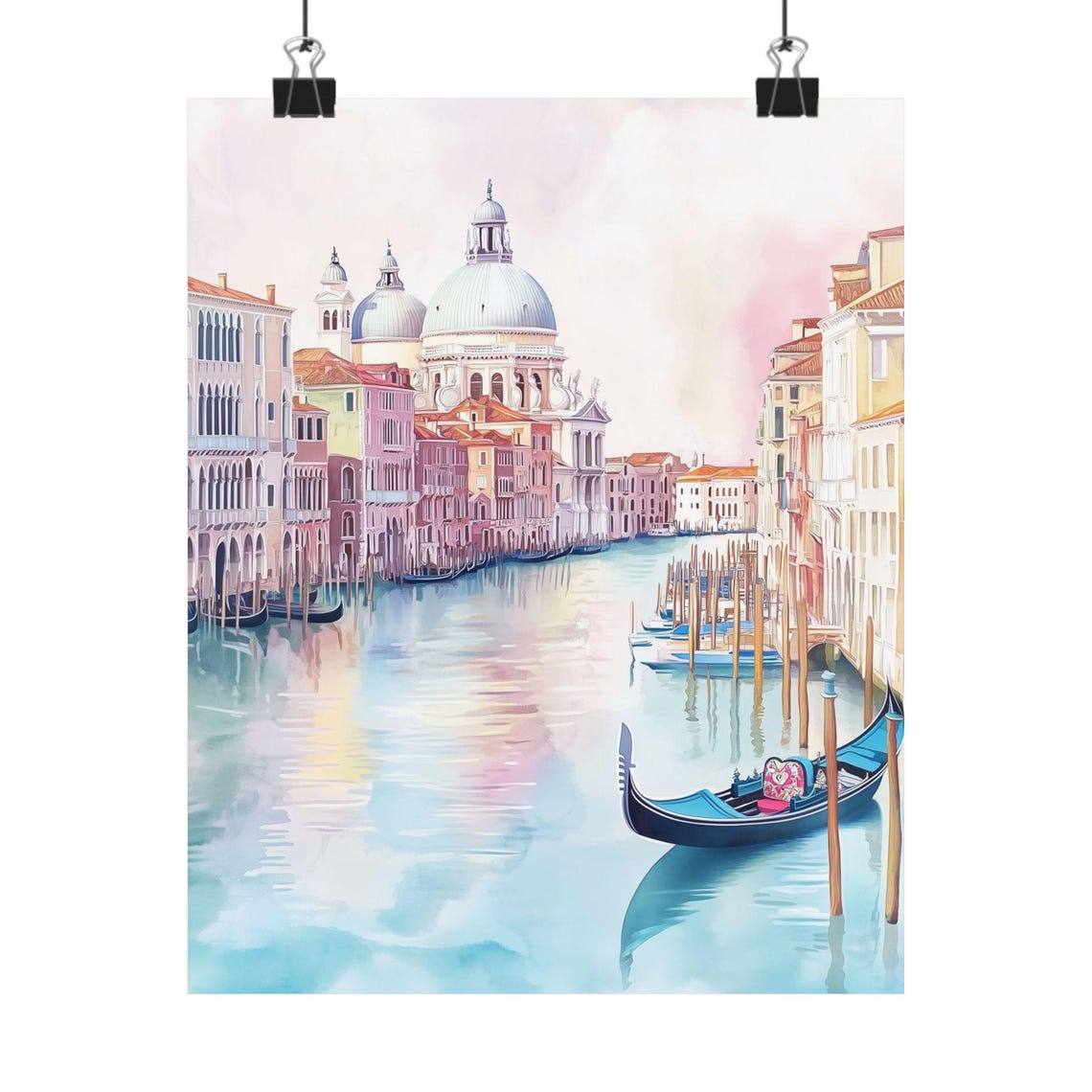 Venice Grand Canal Pastel Watercolor Gondola Scenic Cityscape Poster