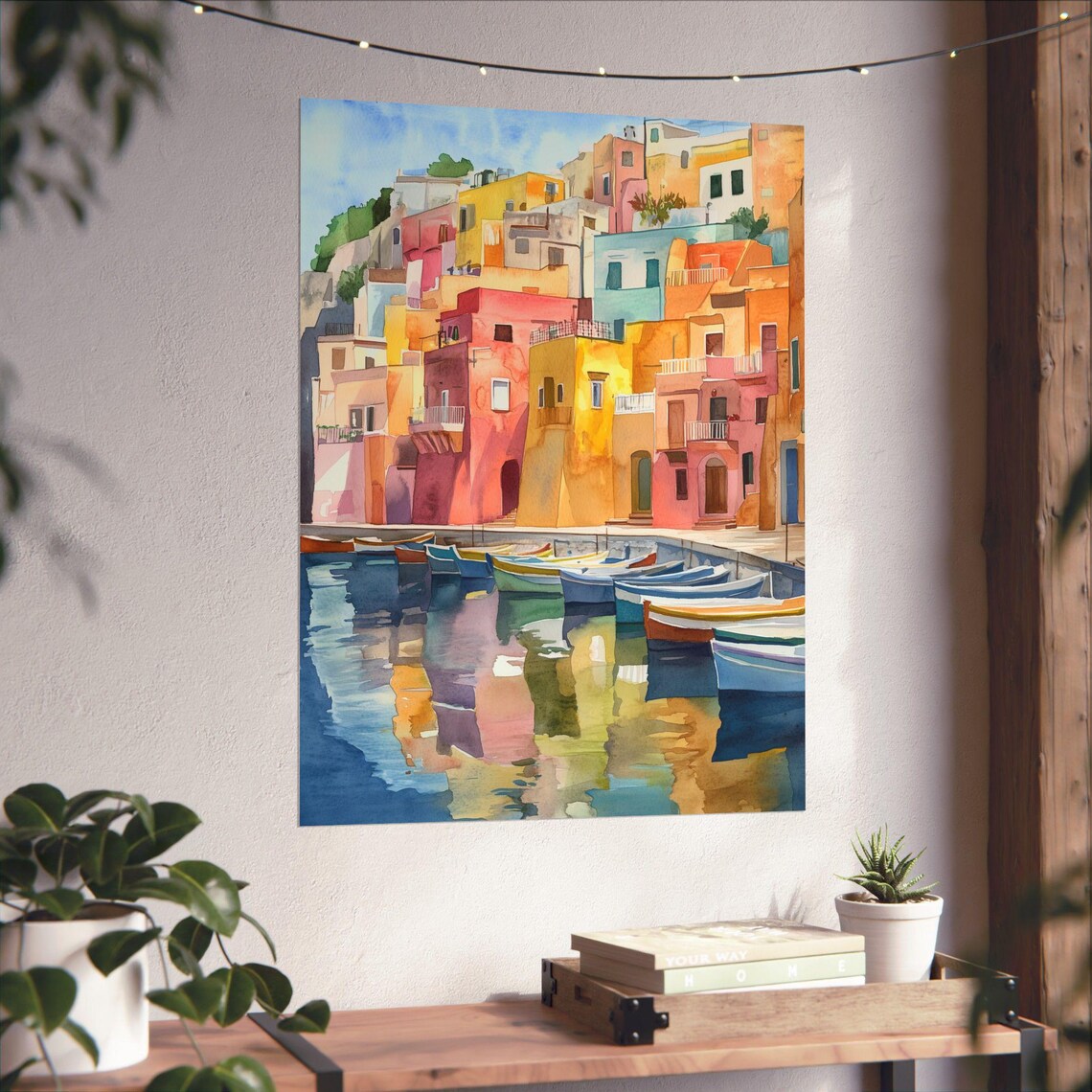 Procida Italy Colorful Harbor Houses Boats Watercolor Poster - Image 6