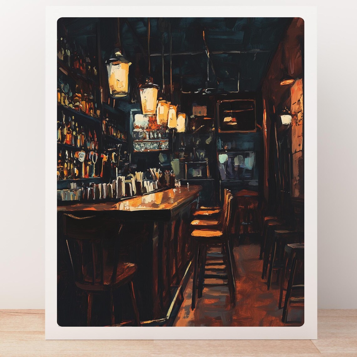 Empty Bar At Night Painting, After Hours Scene Art Print - Image 5