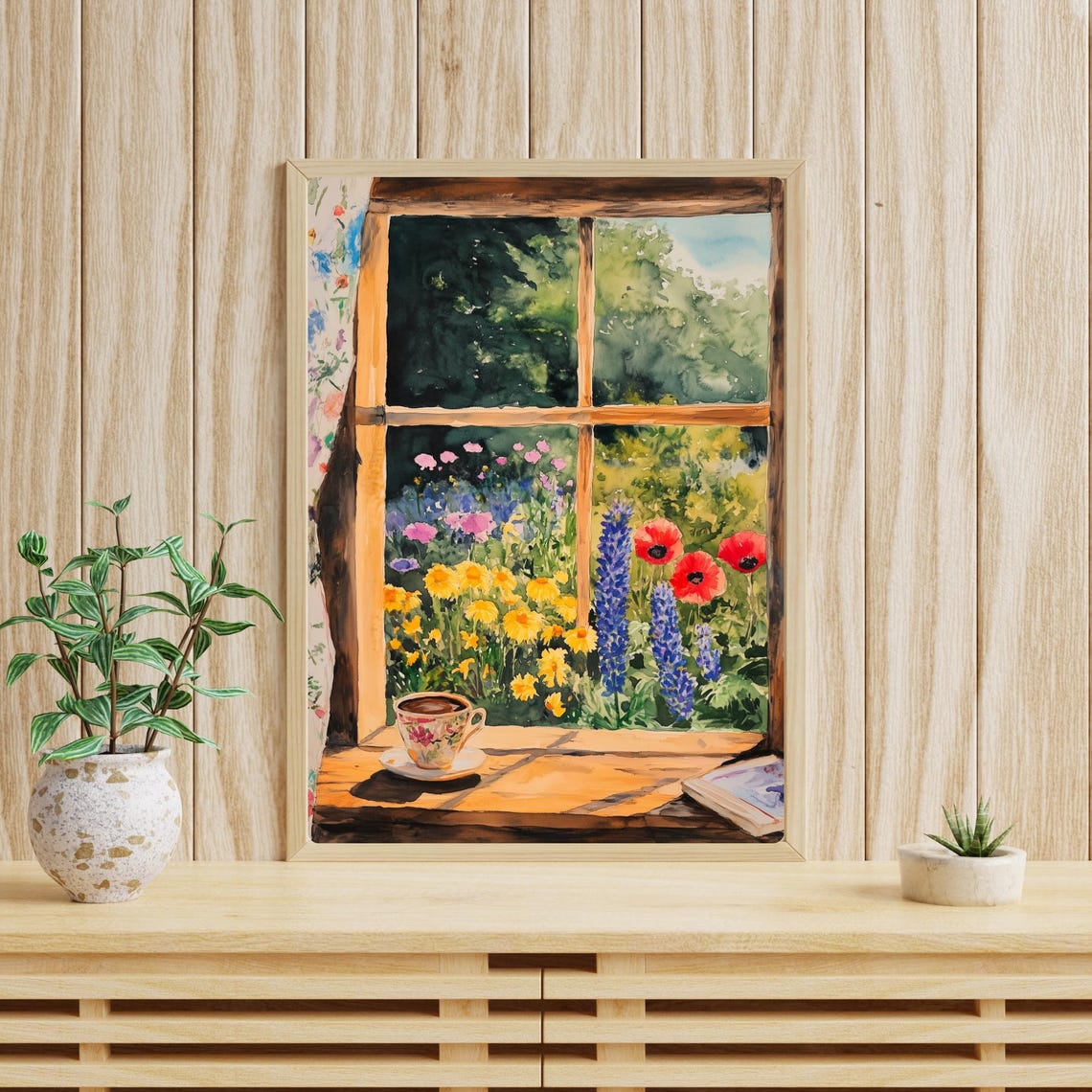 Flower Garden Window with a Coffee Cup and an Open Book Print - Image 4