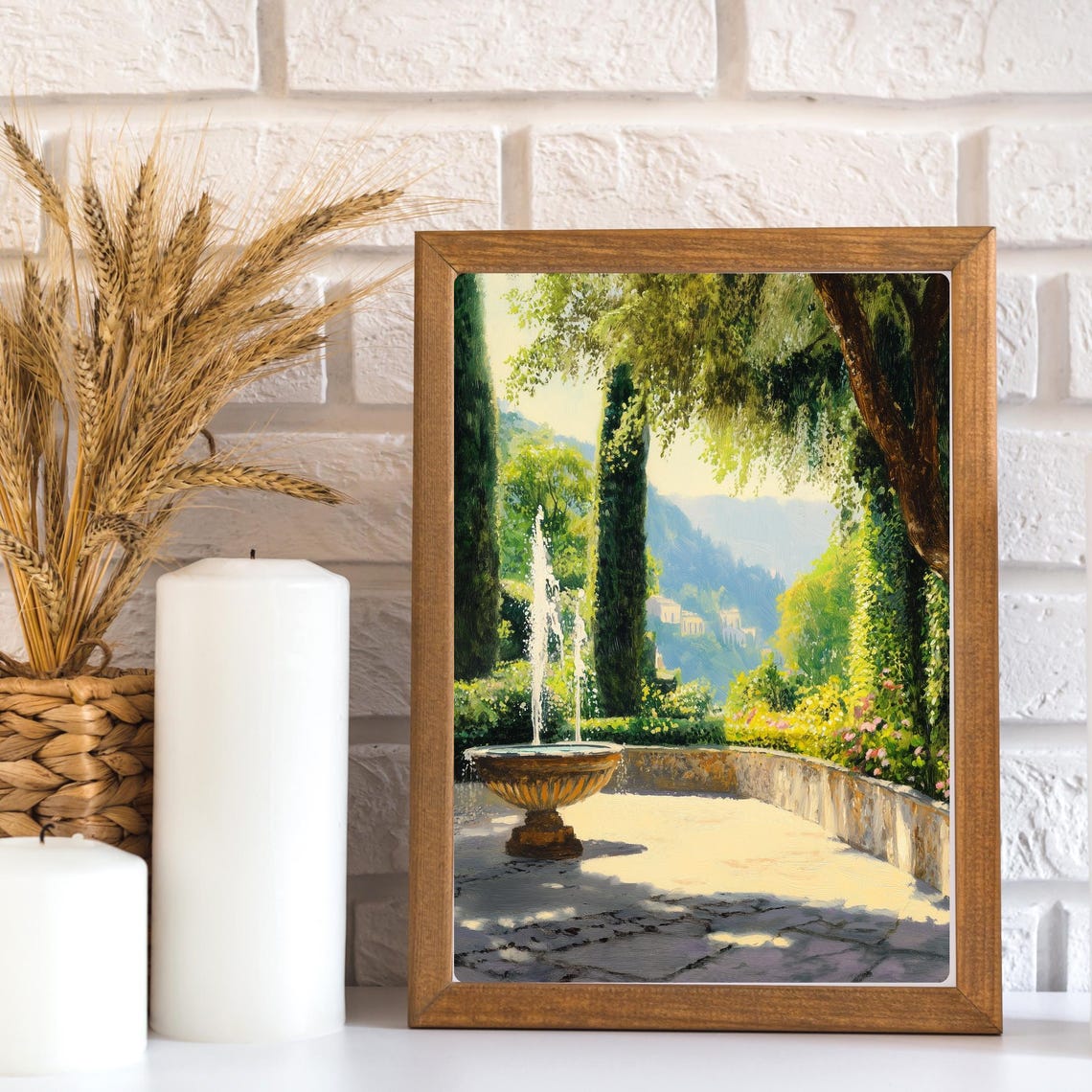 Sunlit Italian Garden Fountain Terrace Cypress Trees Oil Poster - Image 2
