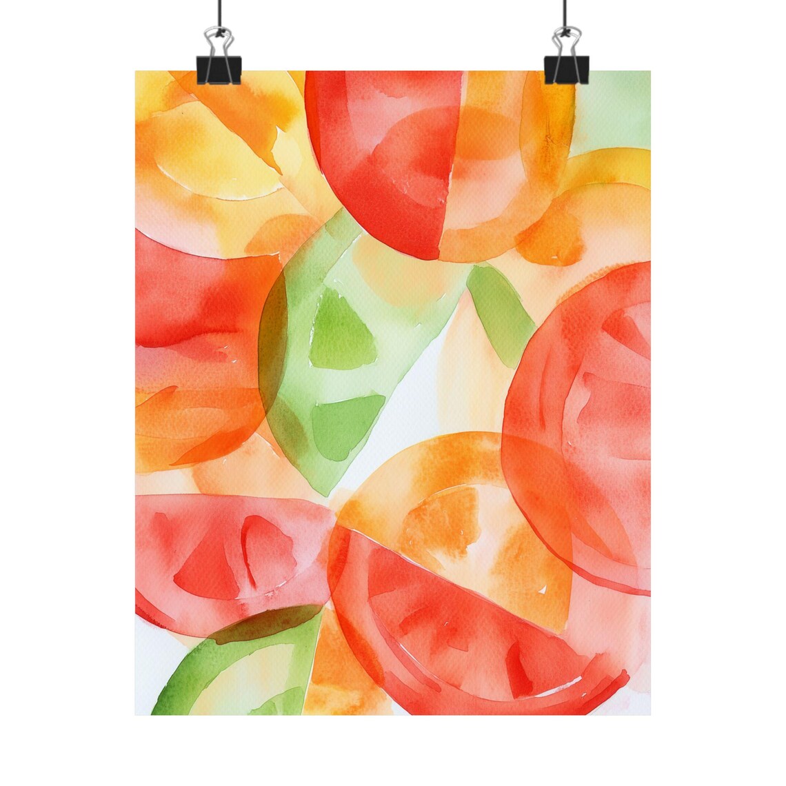 Abstract Tomato Art Print Watercolor Sliced Tomatoes Modern Kitchen Wall Art Red And Green Painting Minimalist Food Decor