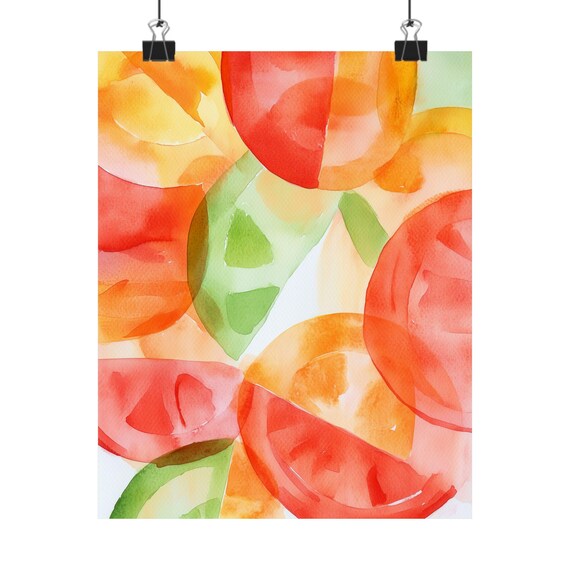 Abstract Tomato Art Print Watercolor Sliced Tomatoes Modern Kitchen Wall Art Red And Green Painting Minimalist Food Decor