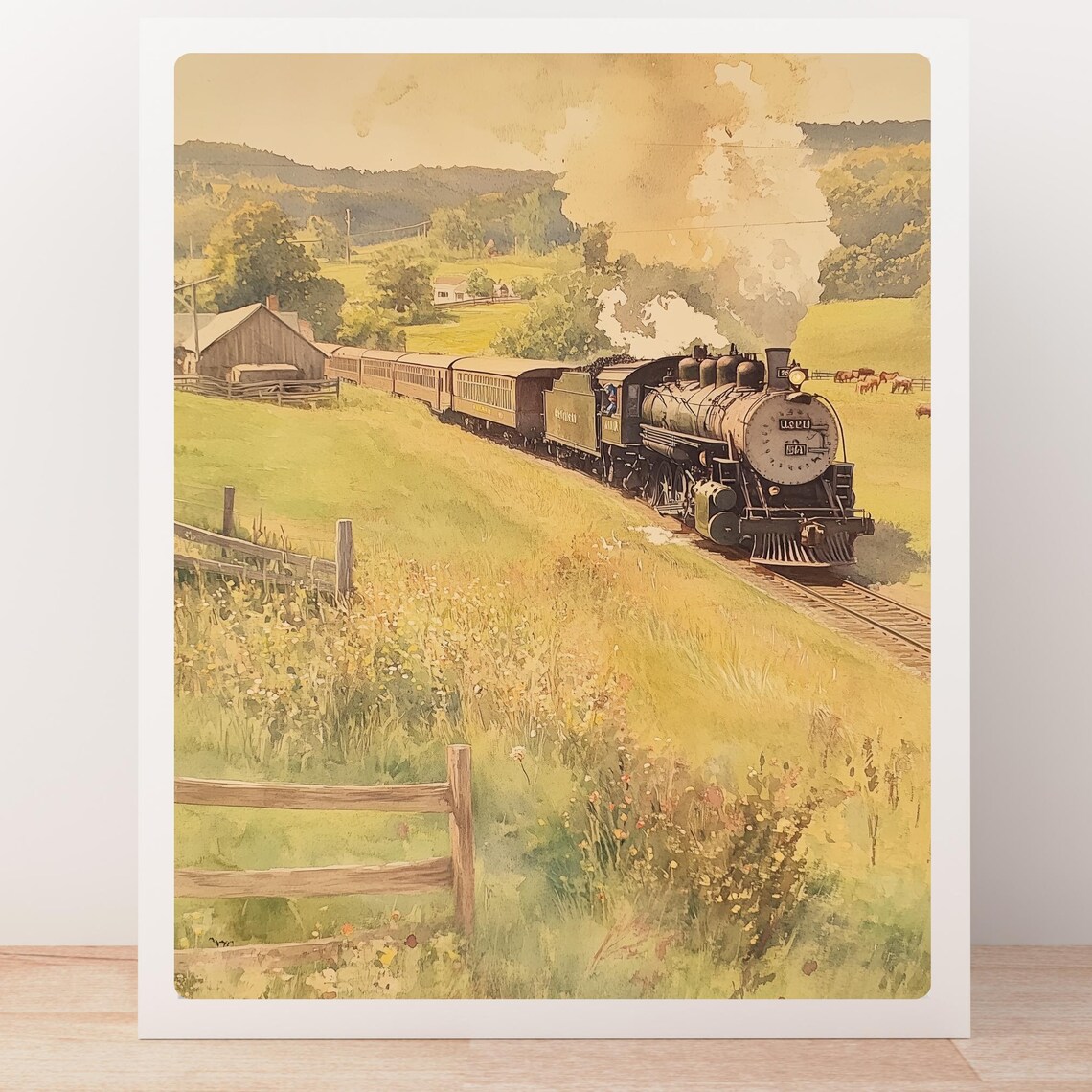 Vintage Steam Locomotive 1841 in Summer Meadow Countryside Poster - Image 5